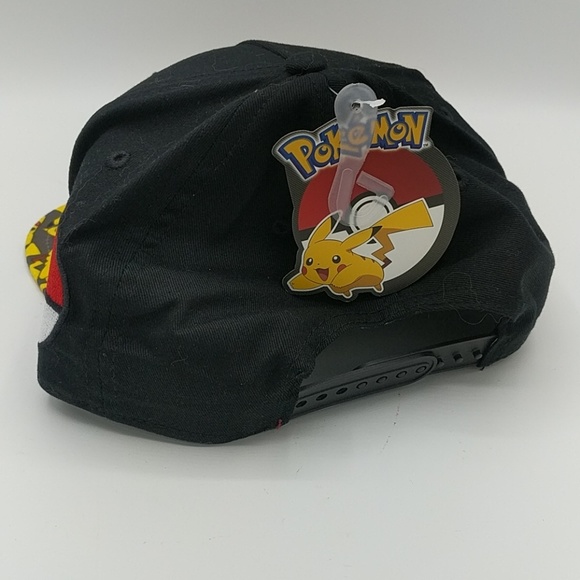 Black Pokemon Cap Hat Snapback Flat Bill Pikachu - Picture 2 of 6